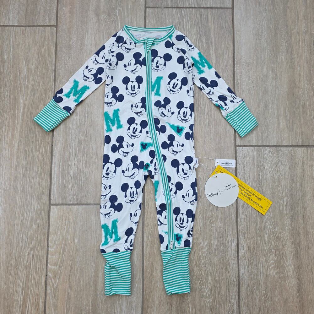 Little Sleepies Disney Mickey Mouse Zippy 6-12M Bamboo Pajamas NWT Varsity
